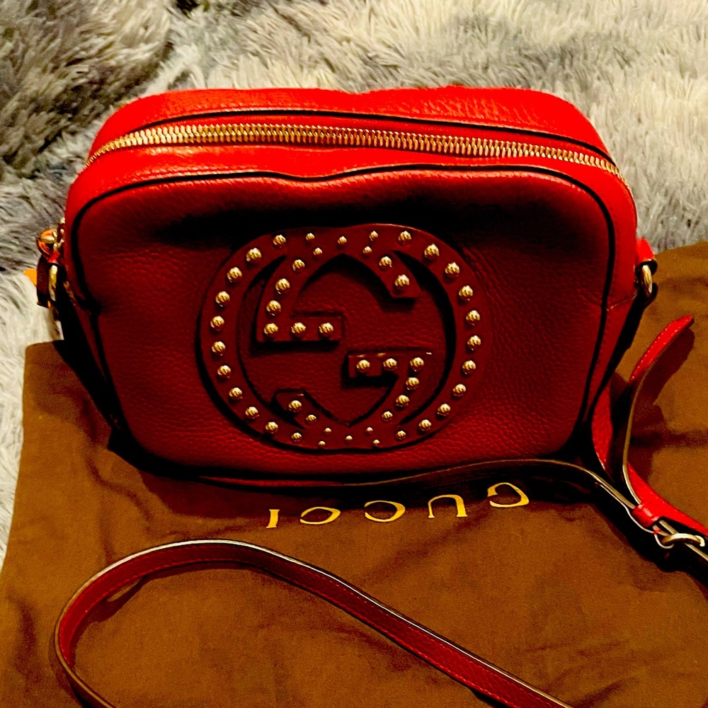 Gucci Soho Disco Crossbody Red Studded GG